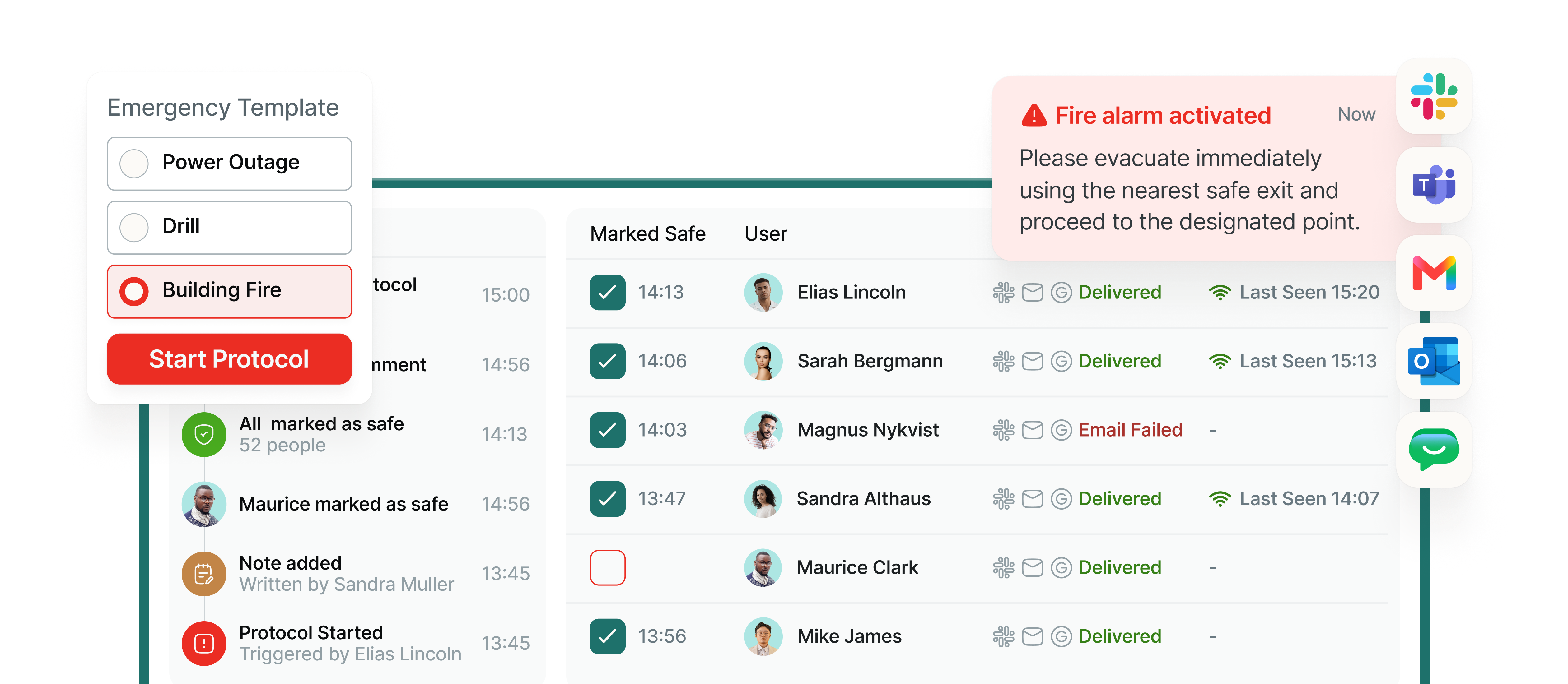 Emergency Response product view with illustrative data